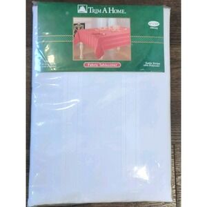 Trim A Home Fabric White Tablecloth Oblong Satin Strip 100% Polyester 60" x 102"